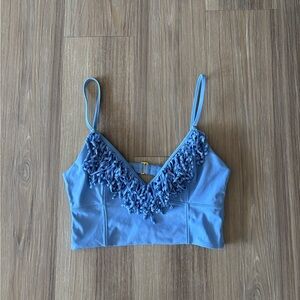 Victoria’s Secret Swim Top Tankini Fringe Blue Womens S Boho Festival Beach
